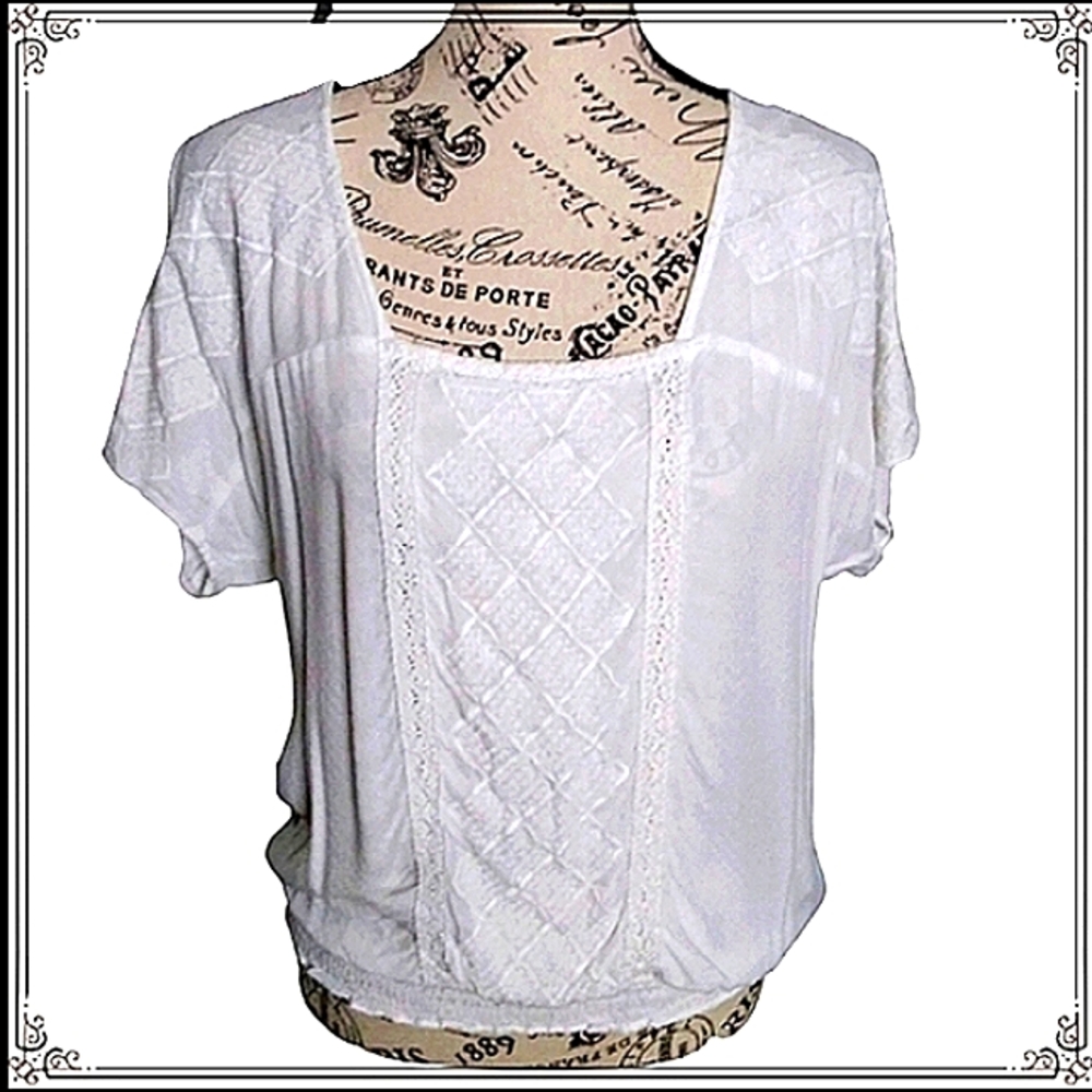 UO Maurices White Embroidered Square Neck Blouse Size Med